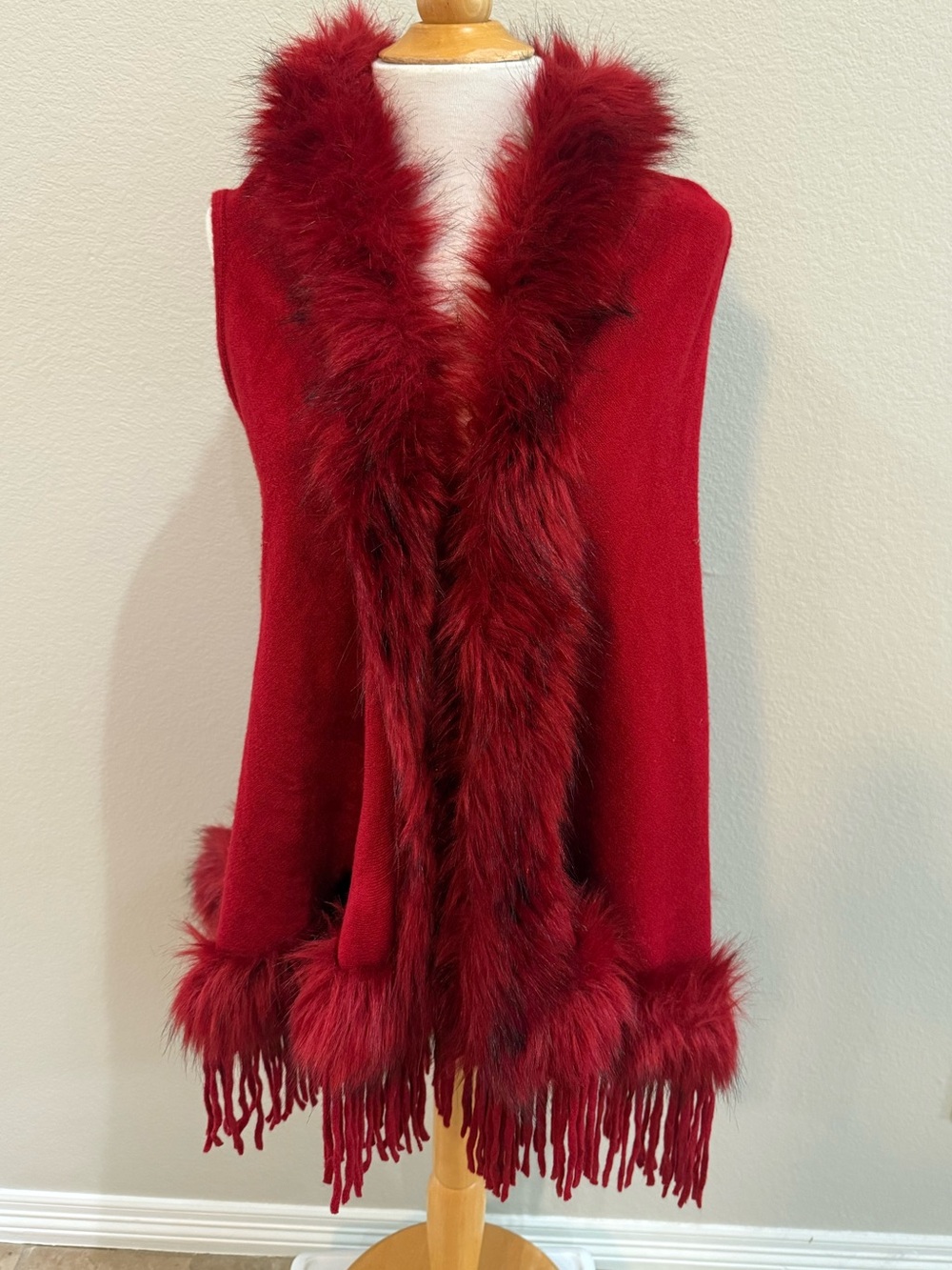 Sweater Women's S Knit Hooded Sleeveless Piercing Red Sweater Vest Fur Fringe